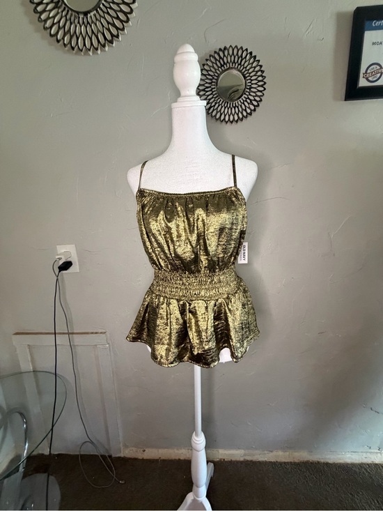Old Navy Tops - Old Navy Metallic Gold Smocked Peplum Cami